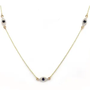 14K Blue Sapphire Evil Eye Necklace