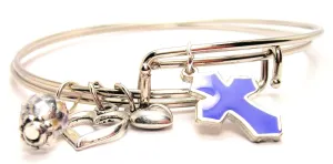 Hand Painted Latin Cross Blue Expandable Bangle Bracelet Set