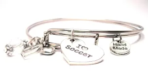 I Love Soccer Heart Expandable Bangle Bracelet Set