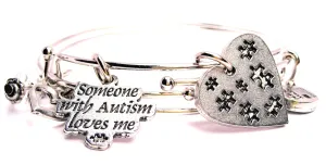 Someone With Autism Loves Me Heart With Puzzle Piece Expandable Bangle Bracelet Set