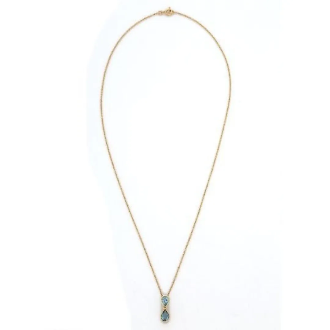 18K Blue Topaz Drop Pendant Necklace