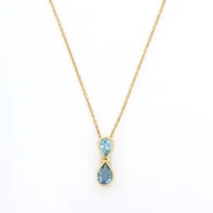 18K Blue Topaz Drop Pendant Necklace