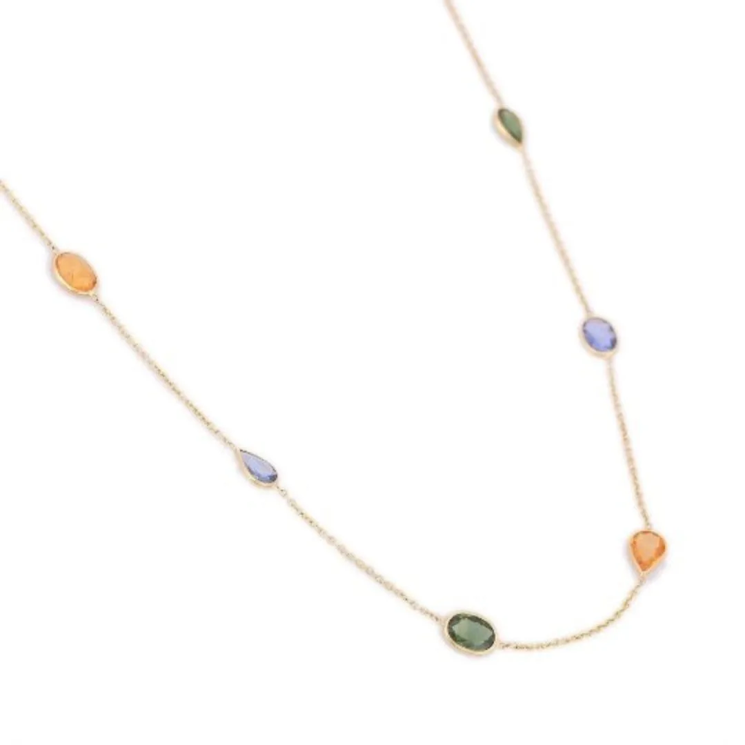 18K Multi Sapphire Stone Necklace