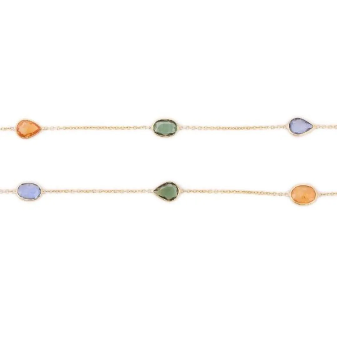 18K Multi Sapphire Stone Necklace