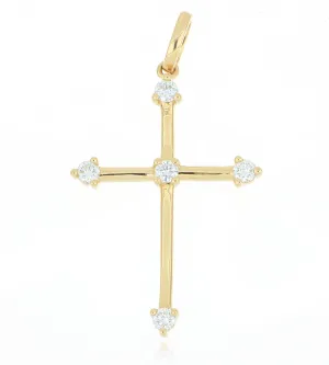 18k Yellow Gold Diamond Accented Cross Pendant