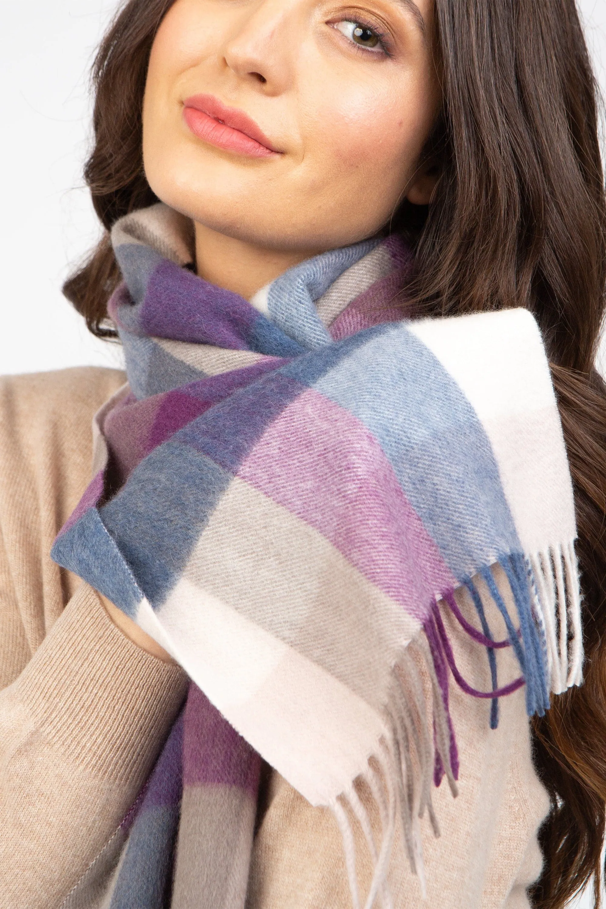 5 Square Check Cashmere Scarf - Coffee Eminence