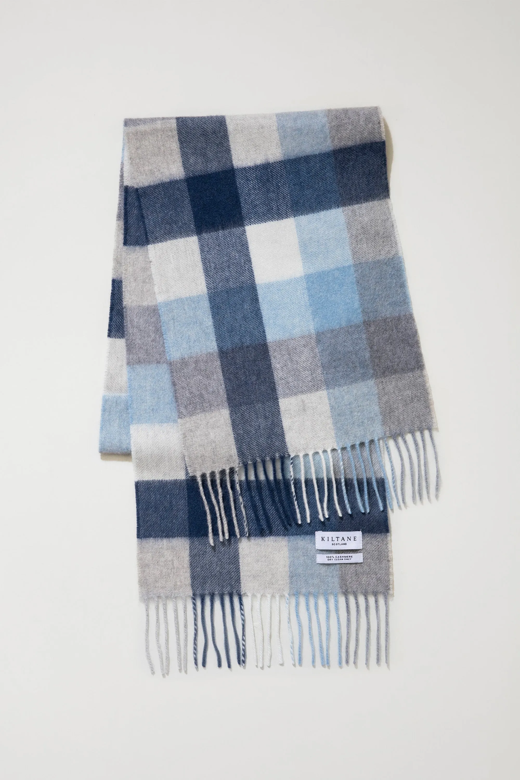 5 Square Check Cashmere Scarf - Glacier