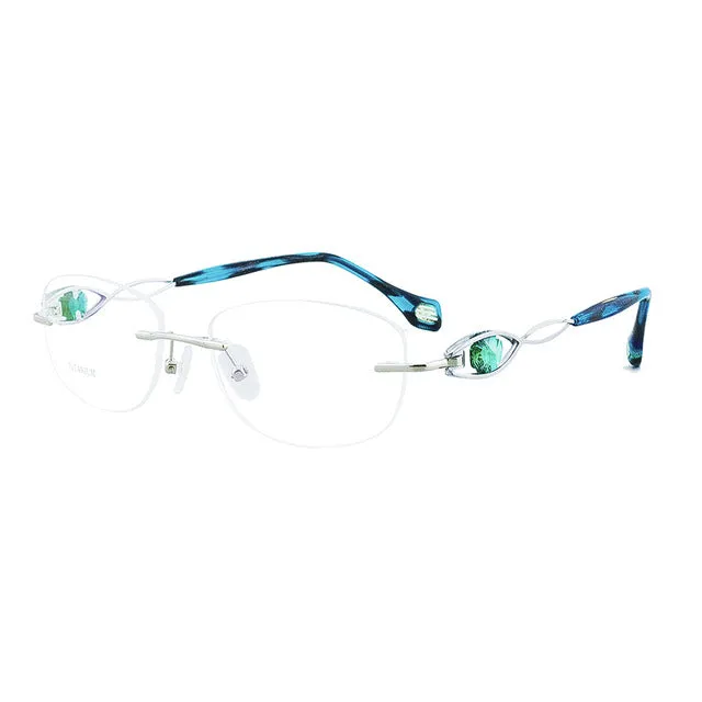 Aissuarvey Women's Eyeglasses Titanium Frame Rimless Rhinestone Crystal As1009