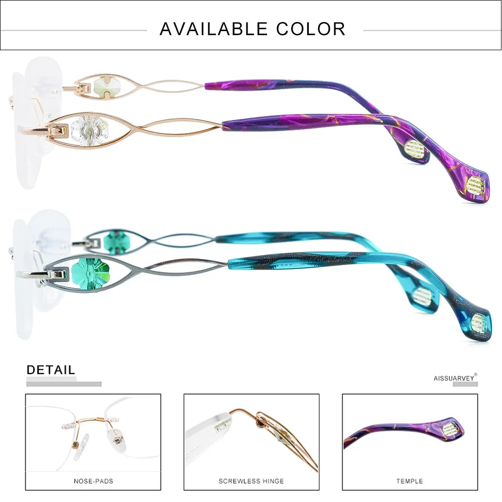 Aissuarvey Women's Eyeglasses Titanium Frame Rimless Rhinestone Crystal As1009