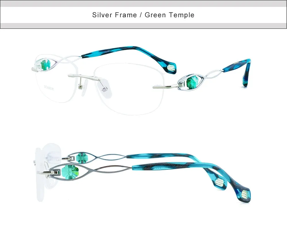 Aissuarvey Women's Eyeglasses Titanium Frame Rimless Rhinestone Crystal As1009