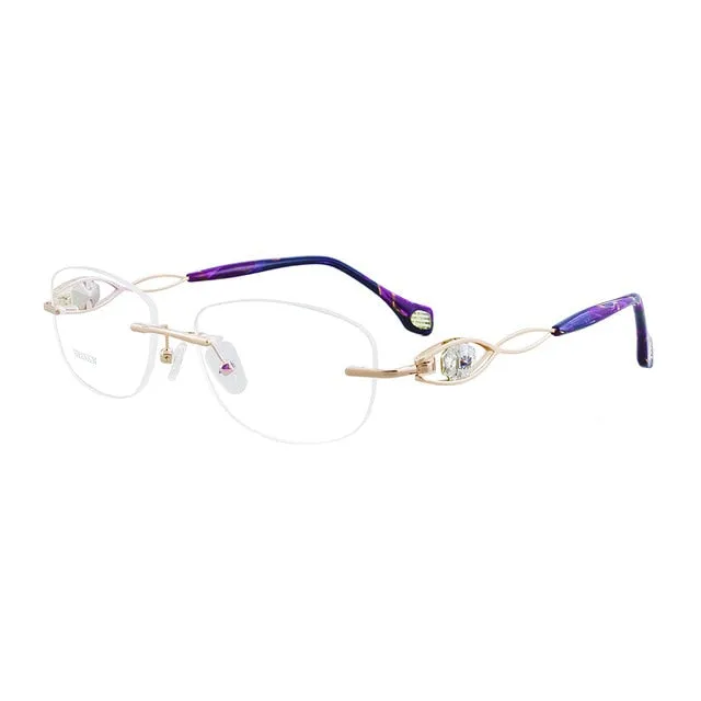 Aissuarvey Women's Eyeglasses Titanium Frame Rimless Rhinestone Crystal As1009