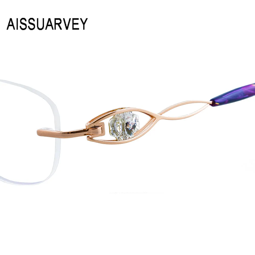 Aissuarvey Women's Eyeglasses Titanium Frame Rimless Rhinestone Crystal As1009