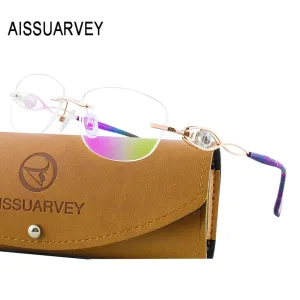 Aissuarvey Women's Eyeglasses Titanium Frame Rimless Rhinestone Crystal As1009