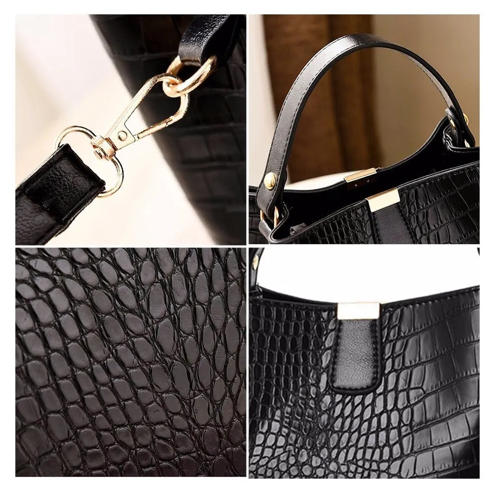 Alligator Chic Retro Leather Shoulder Bag