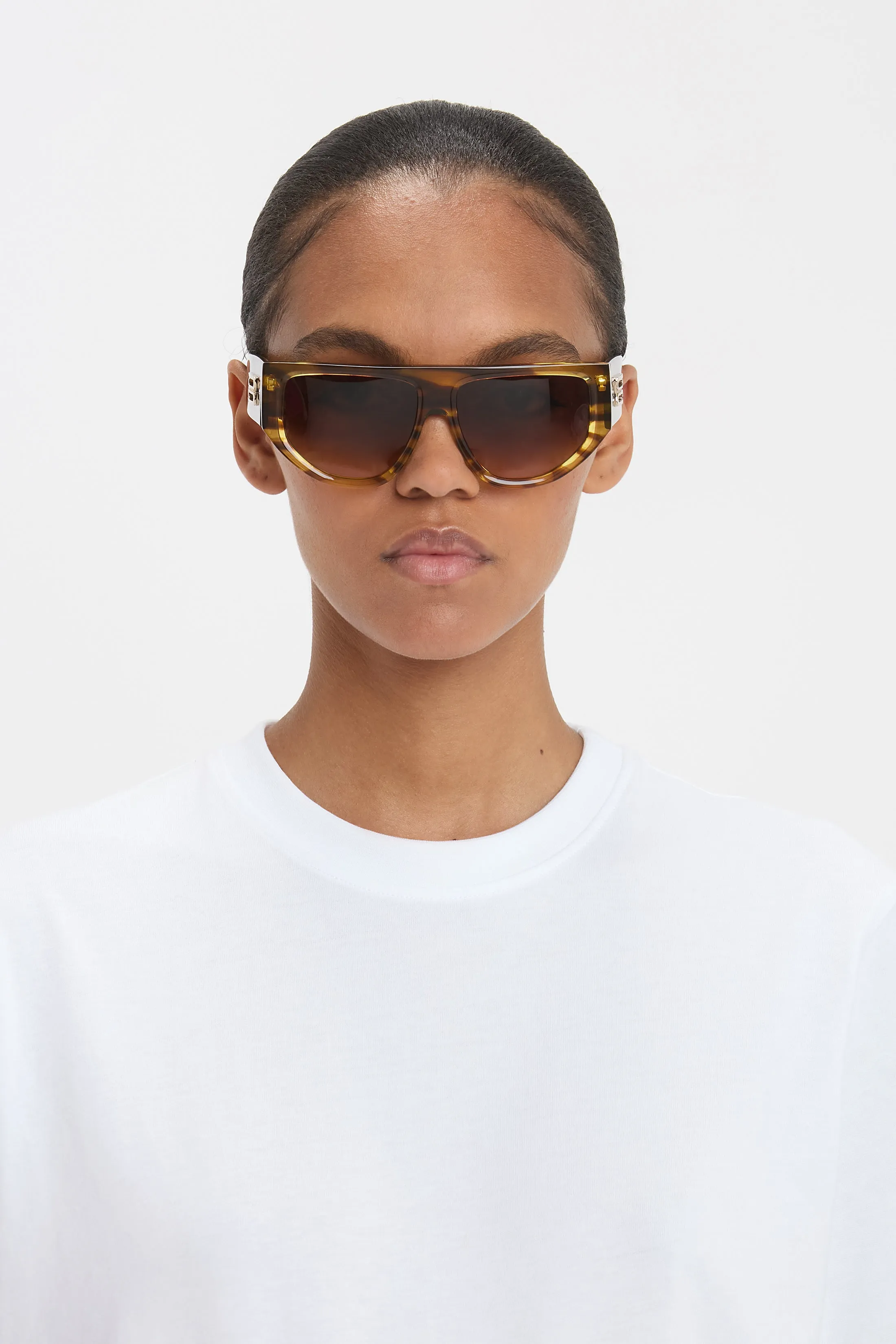 B Frame Logo Sunglasses In Striped Tobacco