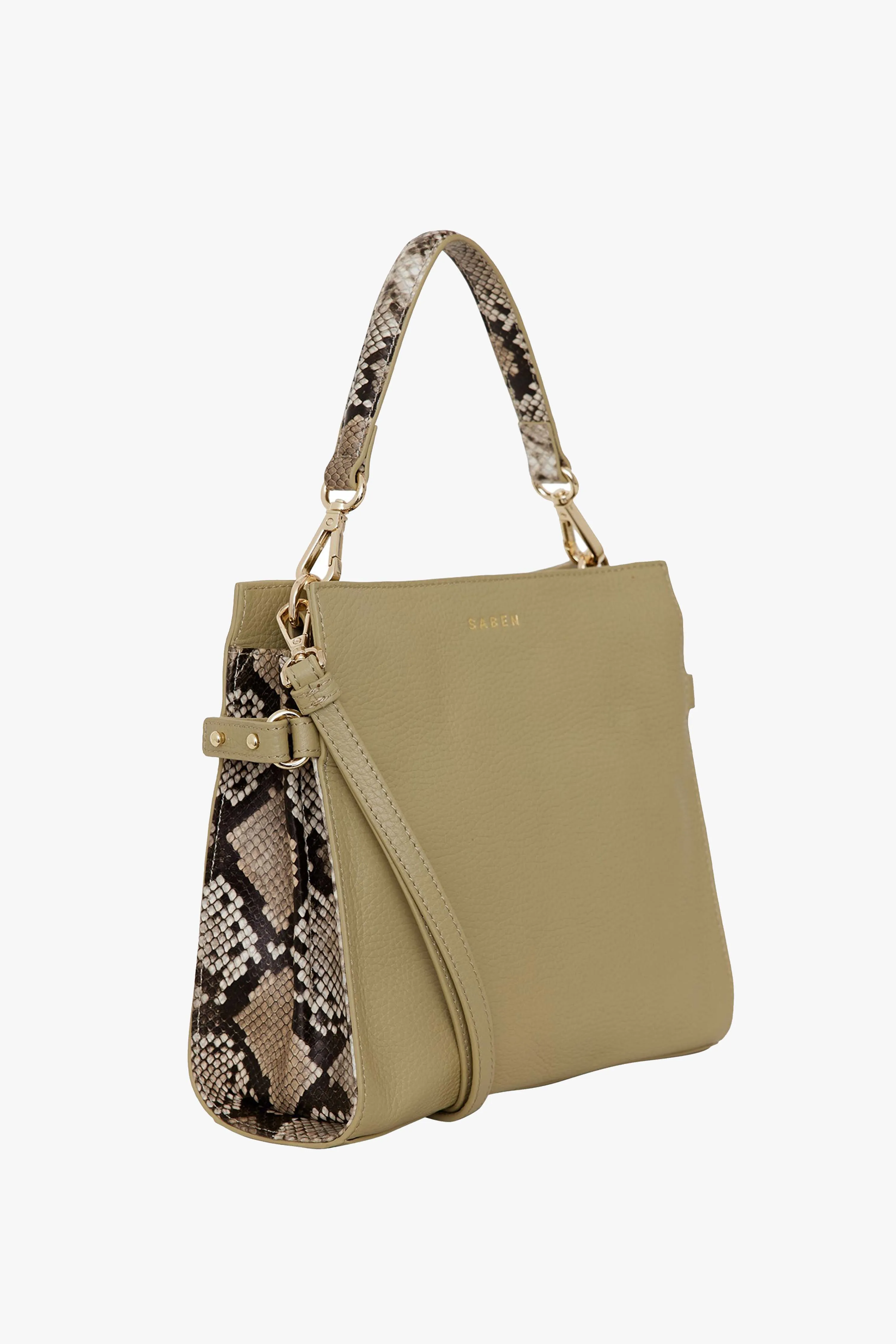 Bea Tussock Pale Green Python Leather Square Crossbody Bag