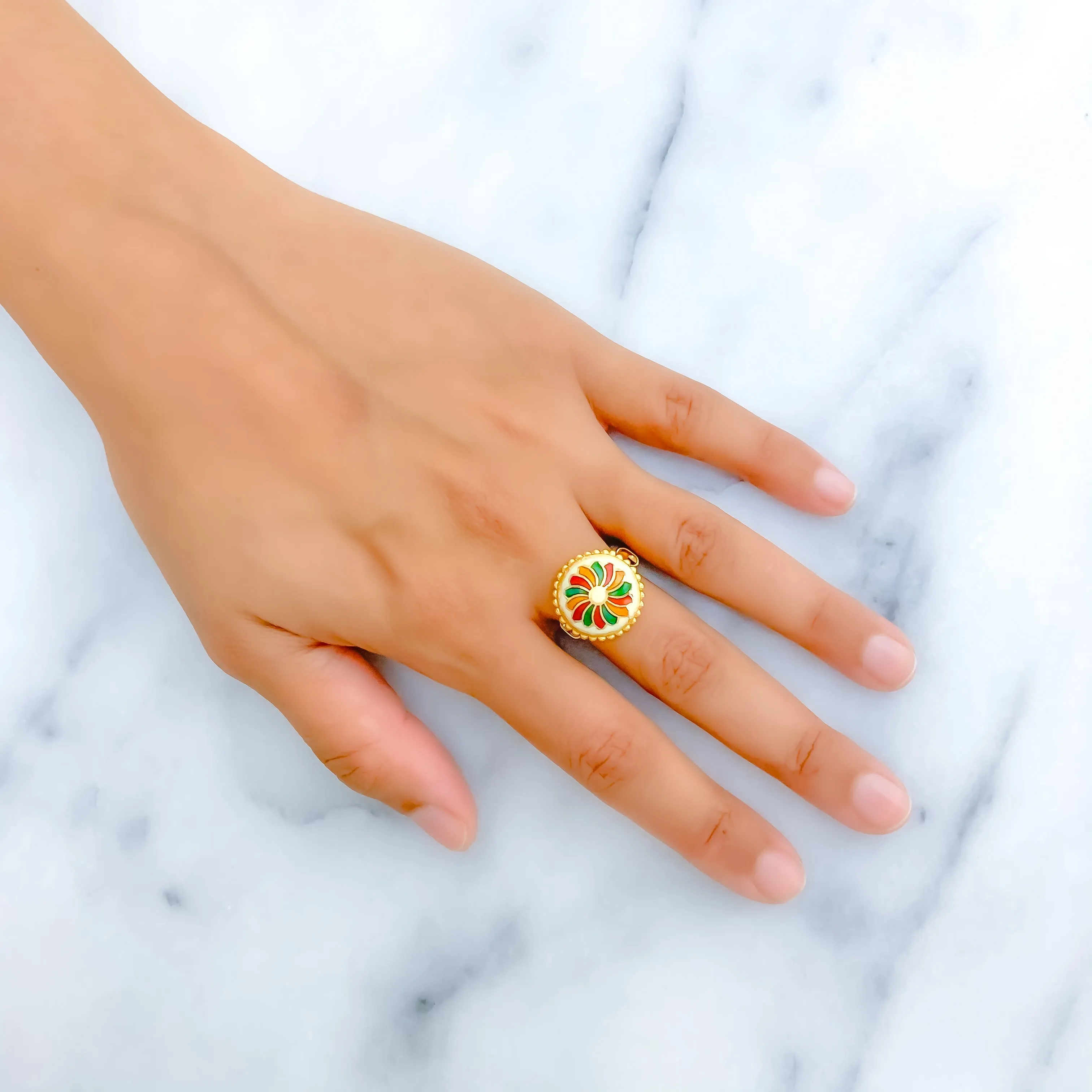 Beautiful Vibrant Flower 22k Gold Ring