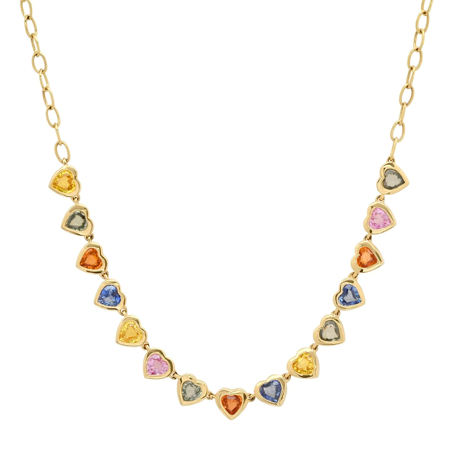 Bezel Set Rainbow Gemstone Heart Spread the Love Necklace