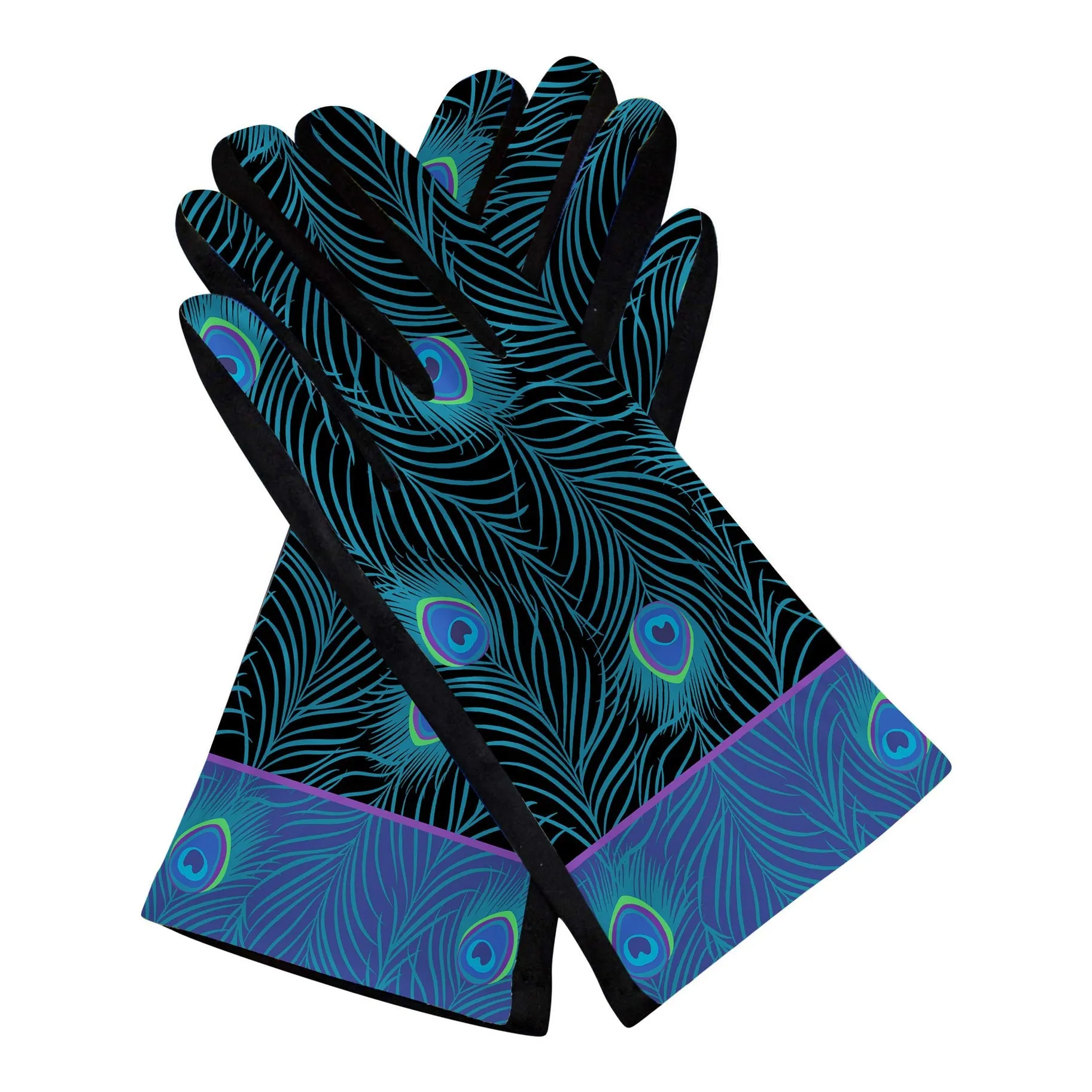 Black Blue Peacock Texting Gloves