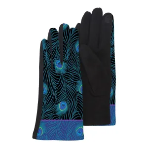 Black Blue Peacock Texting Gloves