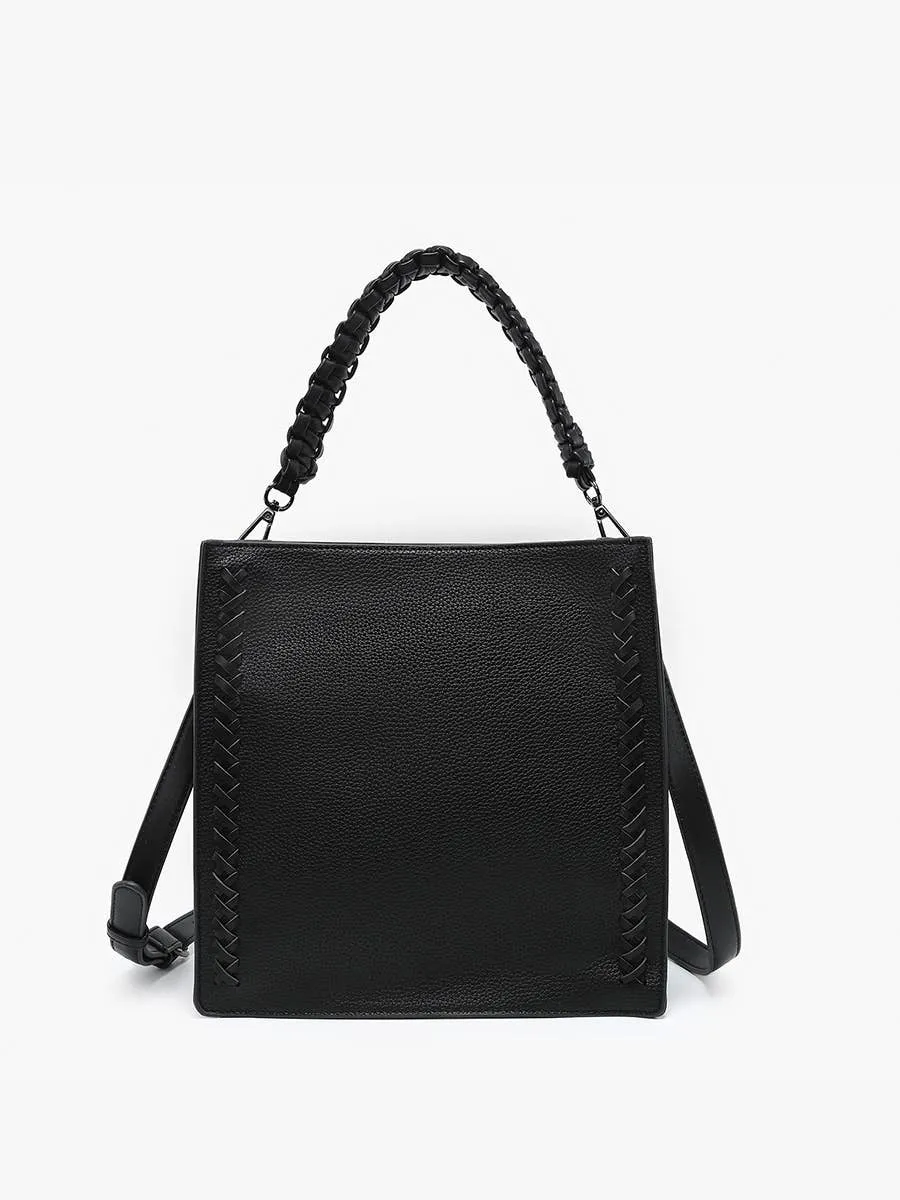 Black Esme Whipstitch Detail Tote w/ Braided Handle