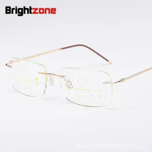 Brightzone Unisex Rimless Rectangle Titanium Alloy Progressive Reading Glasses 3388