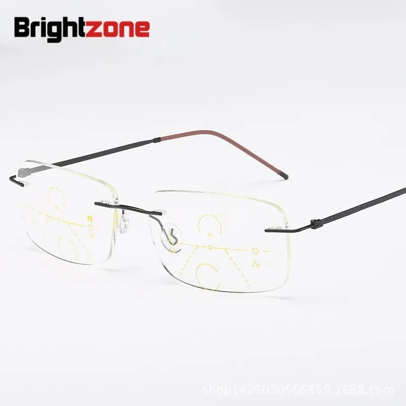 Brightzone Unisex Rimless Rectangle Titanium Alloy Progressive Reading Glasses 3388