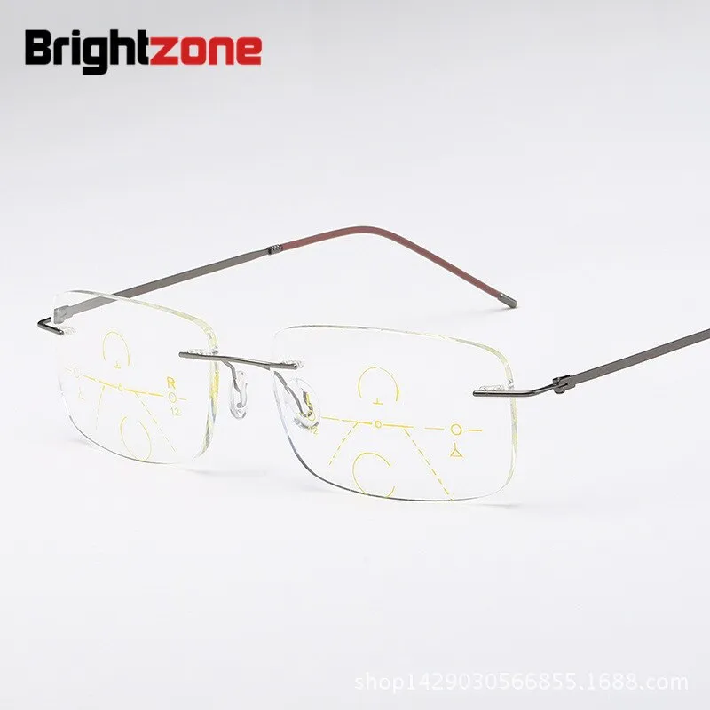 Brightzone Unisex Rimless Rectangle Titanium Alloy Progressive Reading Glasses 3388