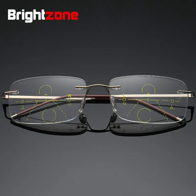 Brightzone Unisex Rimless Rectangle Titanium Alloy Progressive Reading Glasses 3388