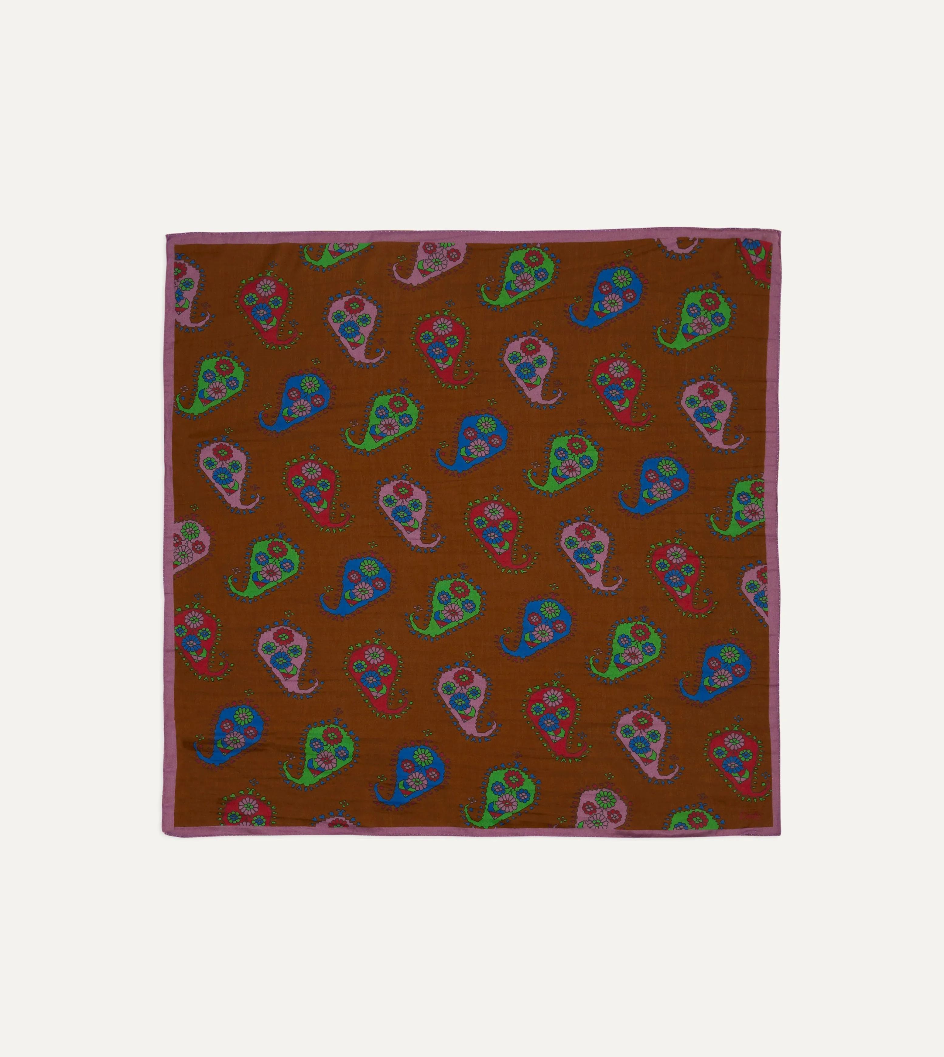 Brown Flower Paisley Print Silk-Cotton Bandana