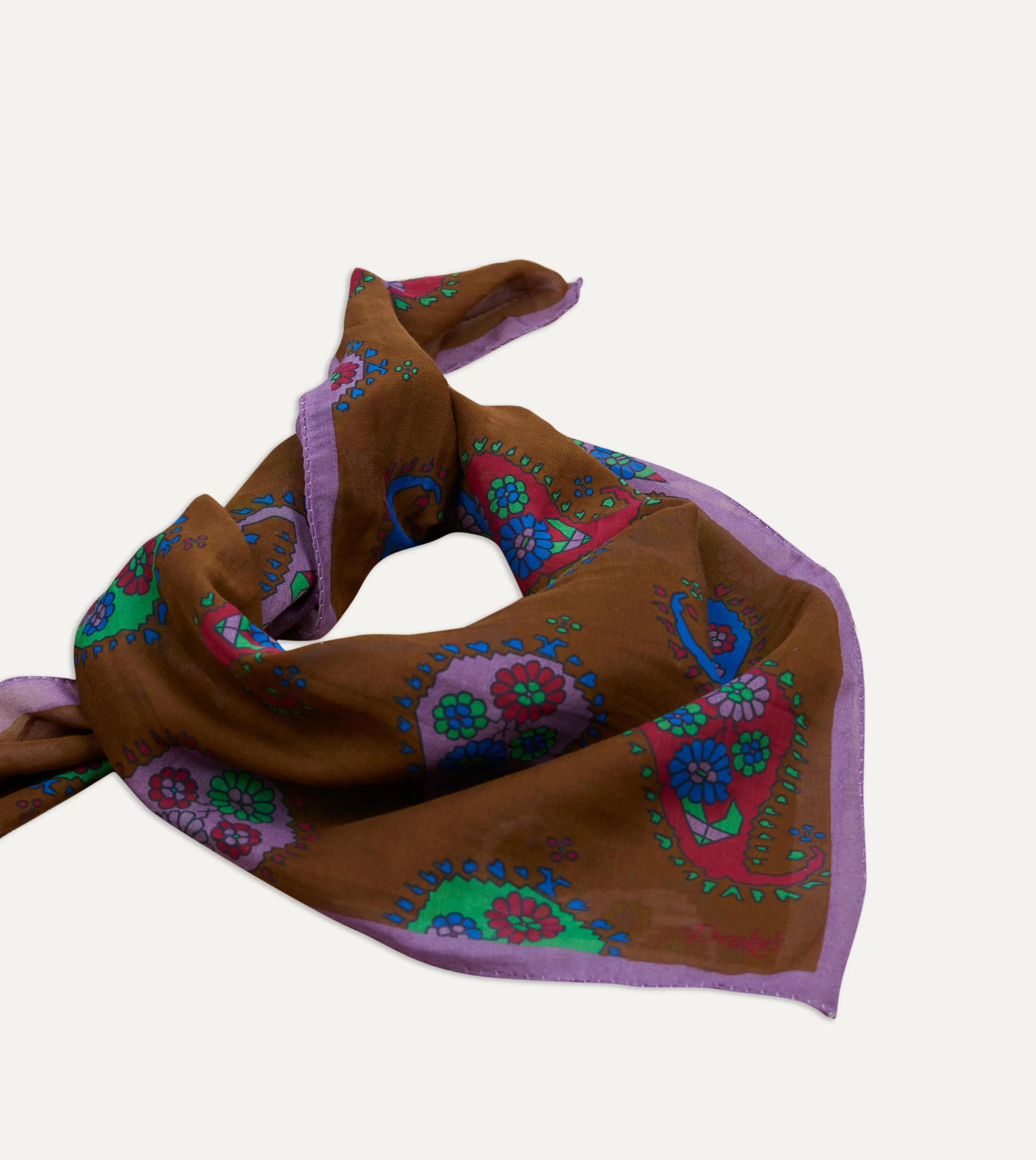 Brown Flower Paisley Print Silk-Cotton Bandana