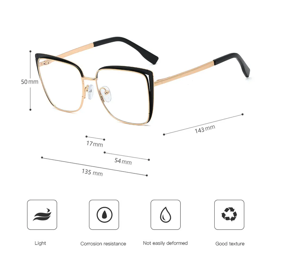 CCspace Unisex Full Rim Square Cat Eye Alloy Frame Eyeglasses 48324