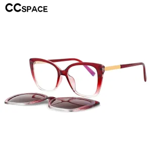 CCspace Unisex Full Rim Square Cat Eye Tr 90 Titanium Eyeglasses Clip On Sunglasses 53547