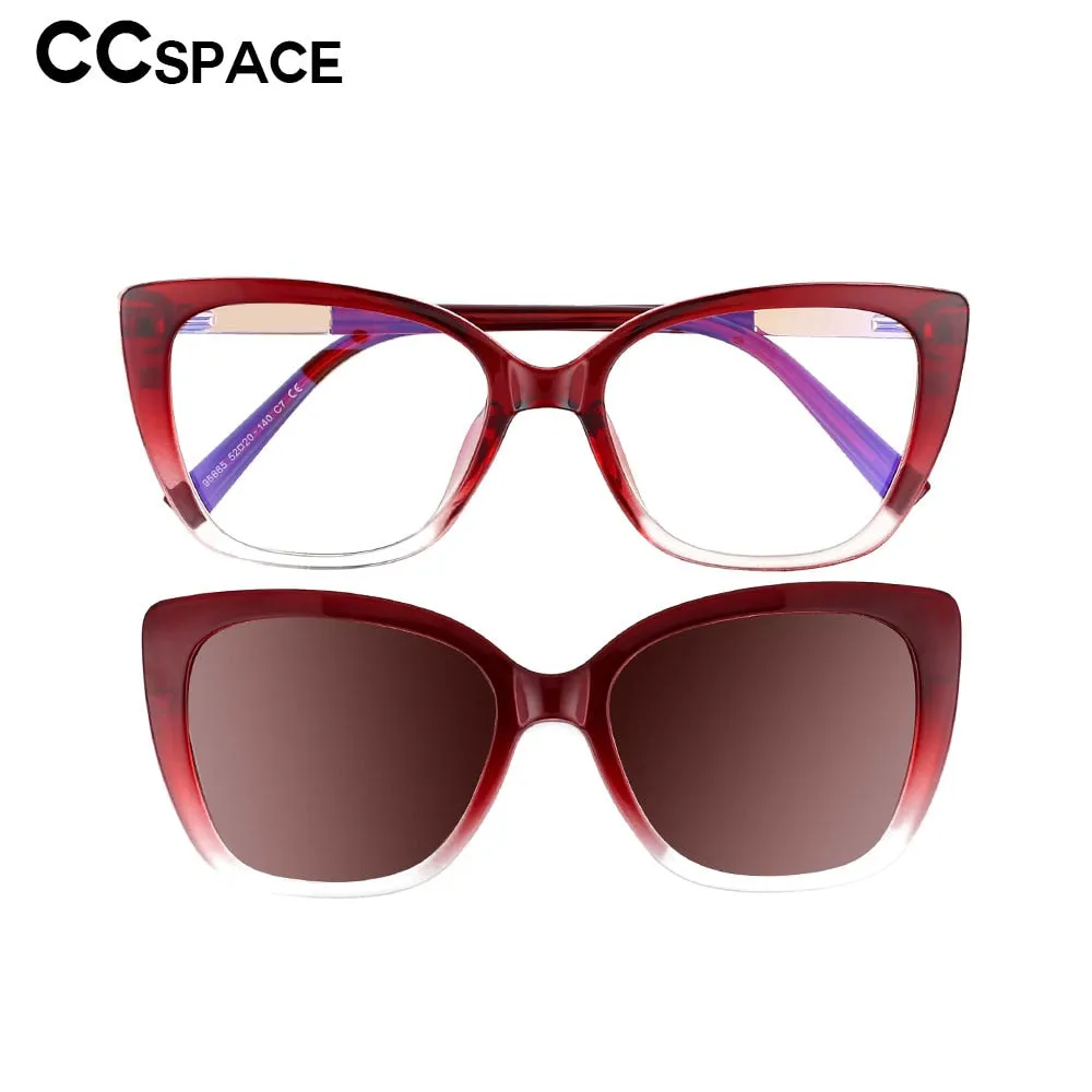 CCspace Unisex Full Rim Square Cat Eye Tr 90 Titanium Eyeglasses Clip On Sunglasses 53547