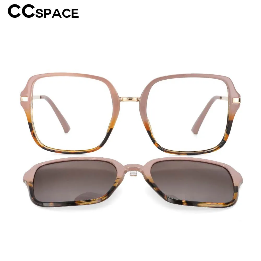 CCspace Unisex Full Rim Square Tr 90 Frame Eyeglasses Clip On Sunglasses 53661