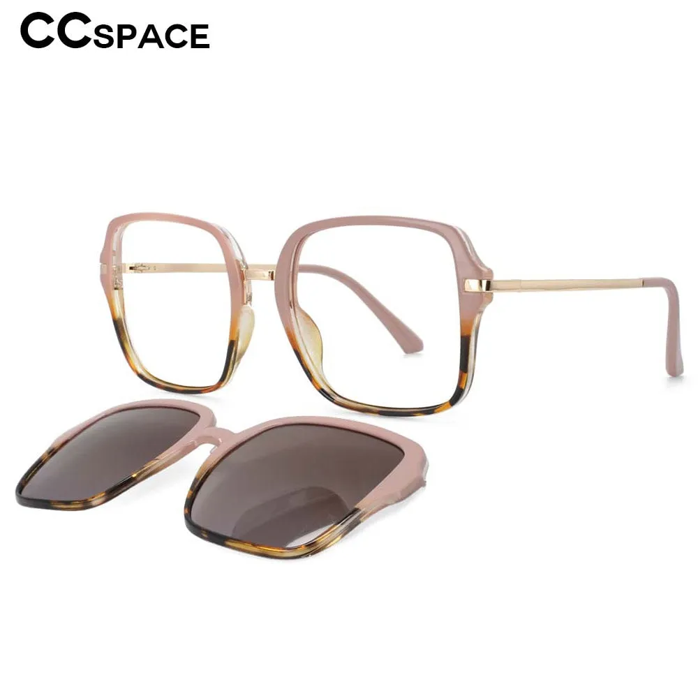 CCspace Unisex Full Rim Square Tr 90 Frame Eyeglasses Clip On Sunglasses 53661