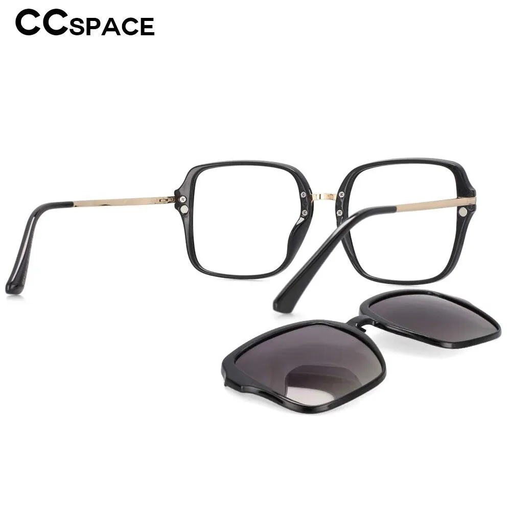 CCspace Unisex Full Rim Square Tr 90 Frame Eyeglasses Clip On Sunglasses 53661