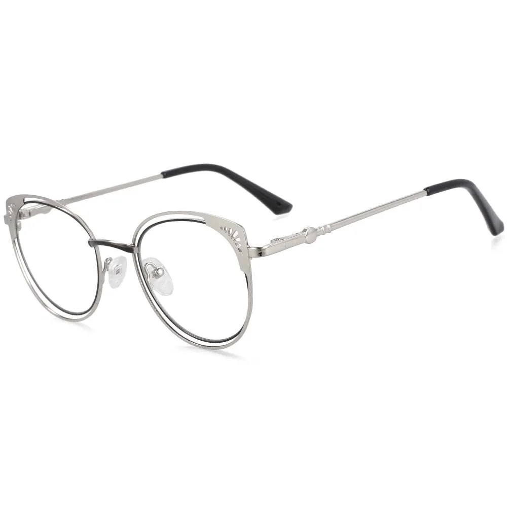 CCspace Women's Full Rim Round Cat Eye Alloy Frame Eyeglasses 54081