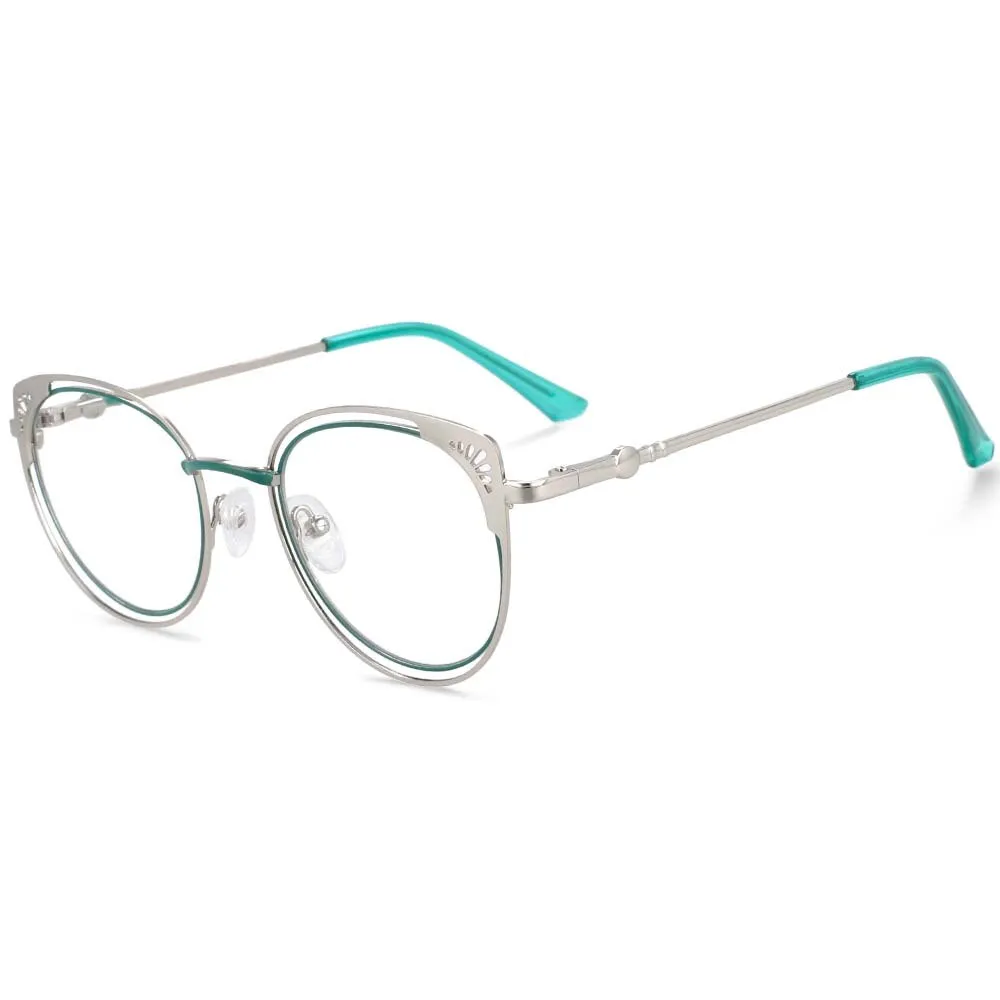 CCspace Women's Full Rim Round Cat Eye Alloy Frame Eyeglasses 54081