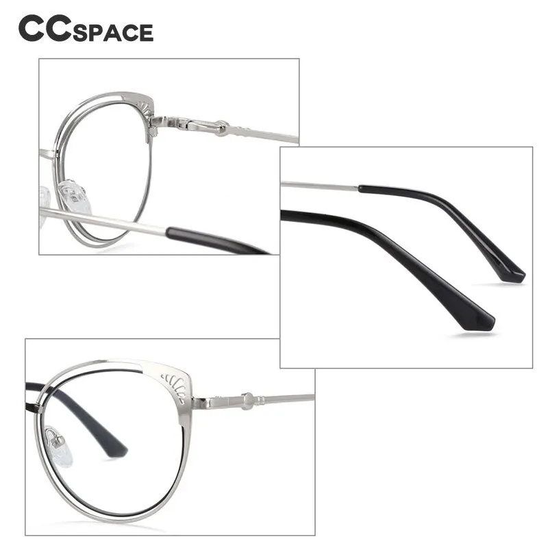 CCspace Women's Full Rim Round Cat Eye Alloy Frame Eyeglasses 54081