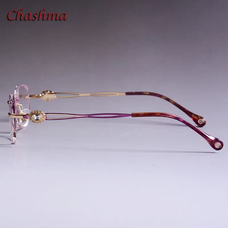 Chashma Ochki Women's Rimless Square Alloy Eyeglasses Gradient Tinted Demo Lenses 8101