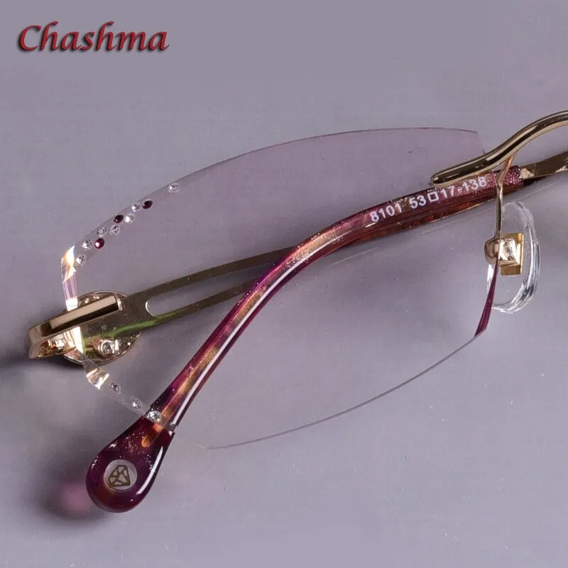 Chashma Ochki Women's Rimless Square Alloy Eyeglasses Gradient Tinted Demo Lenses 8101