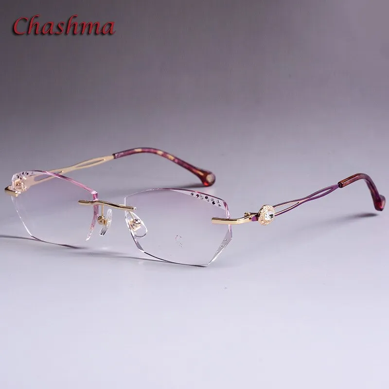 Chashma Ochki Women's Rimless Square Alloy Eyeglasses Gradient Tinted Demo Lenses 8101