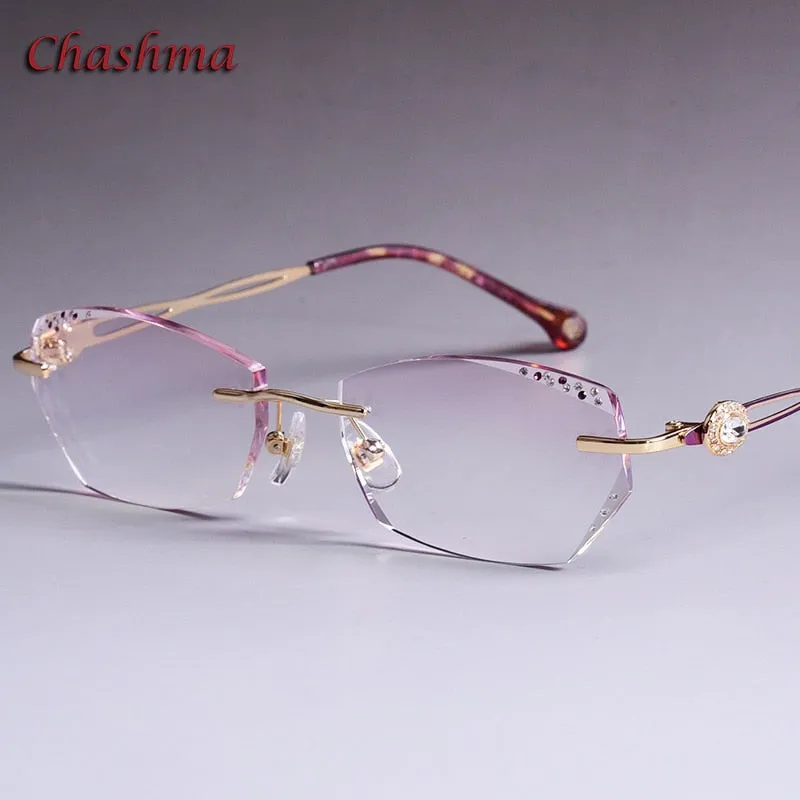 Chashma Ochki Women's Rimless Square Alloy Eyeglasses Gradient Tinted Demo Lenses 8101