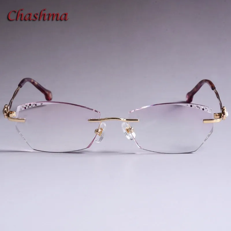 Chashma Ochki Women's Rimless Square Alloy Eyeglasses Gradient Tinted Demo Lenses 8101