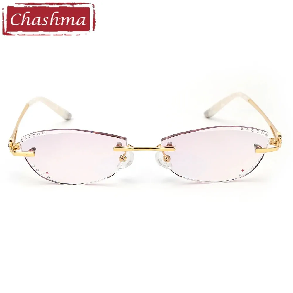 Chashma Women's Rimless Cat Eye Oval Titanium Alloy Eyeglasses 58061