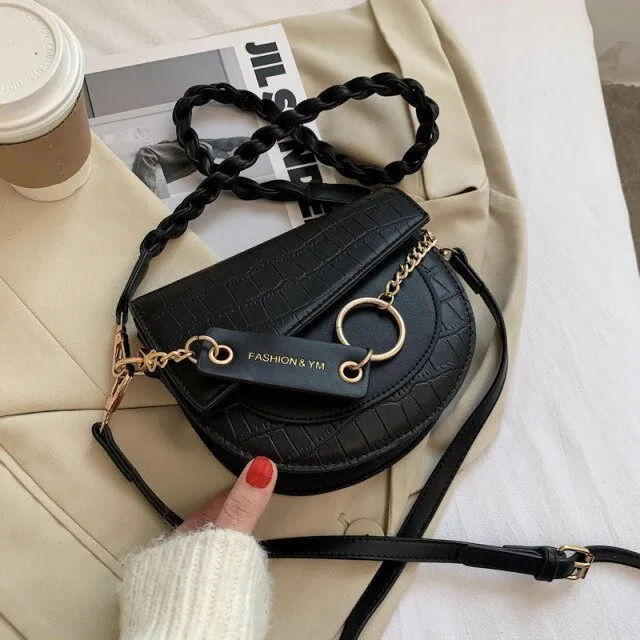 Chic CrocLuxe Hasp Chain Crossbody Shoulder Bag