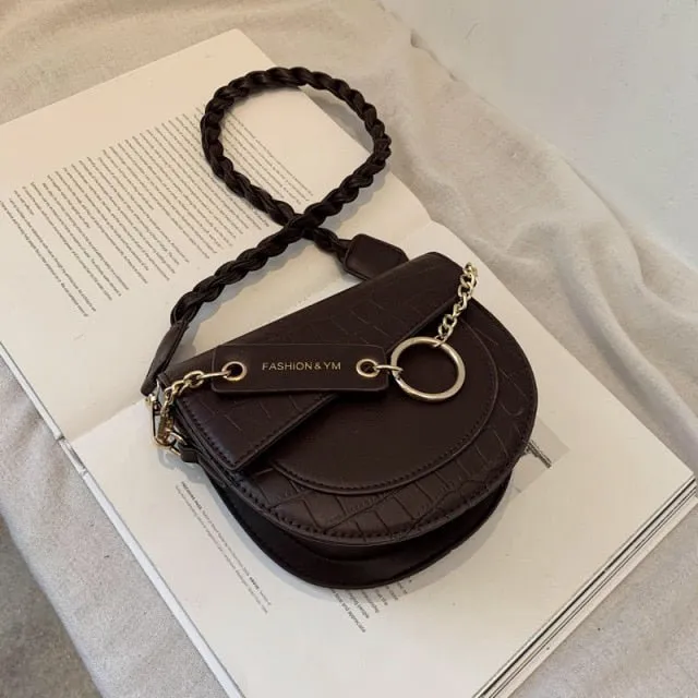 Chic CrocLuxe Hasp Chain Crossbody Shoulder Bag