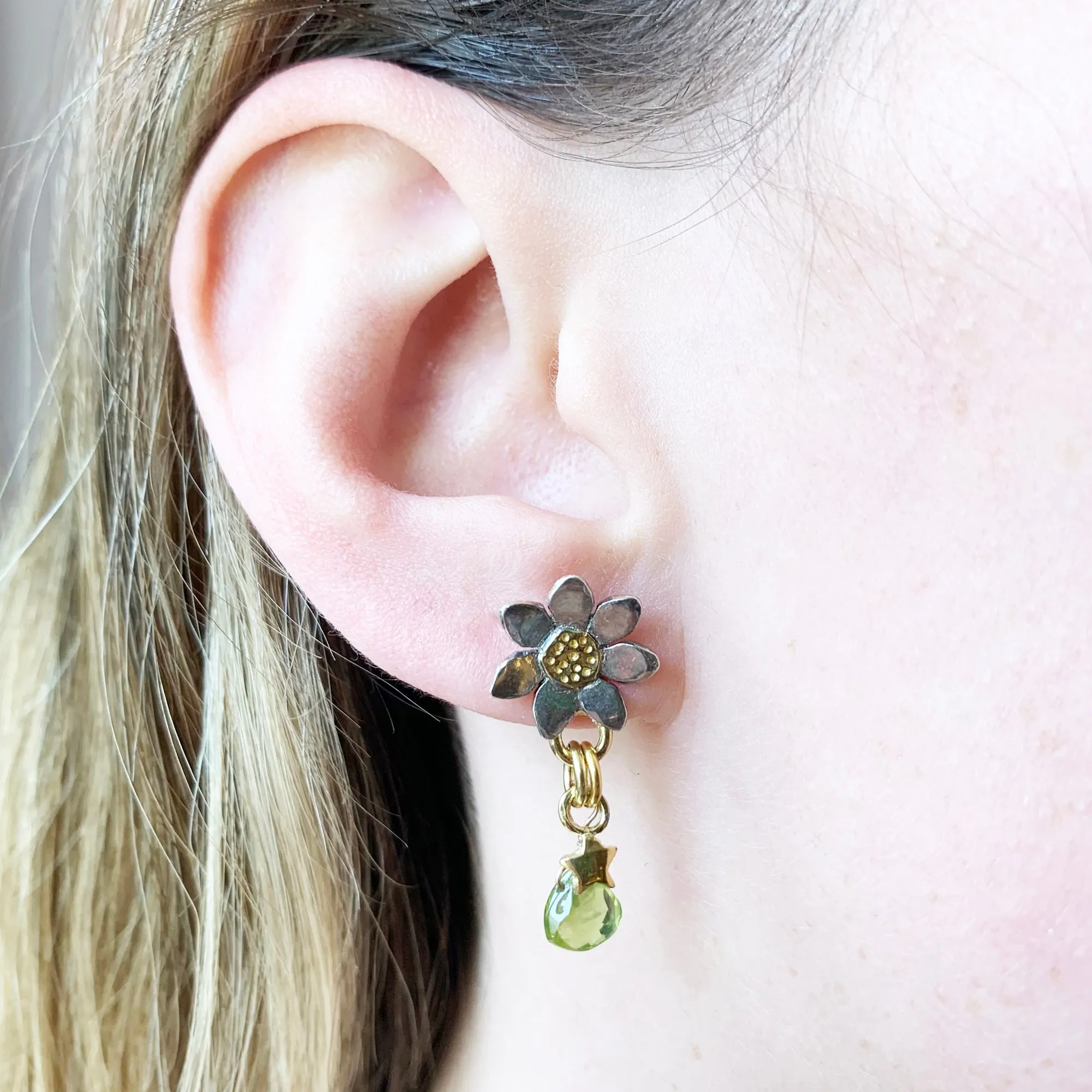 Classic Flower Stone Drop Earrings