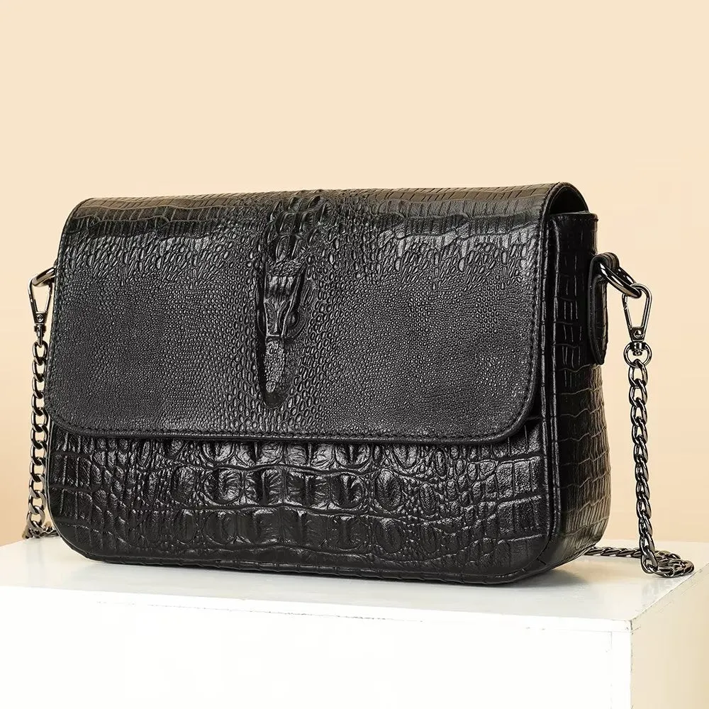 CrocLeather Chic Square Crossbody Shoulder Bag